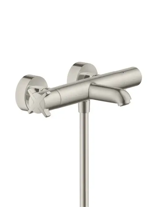 Thermostat für die Wandmontage aus Edelstahl, hergestellt von AXOR, mit einem klaren und funktionalen Design, geeignet für Wannenanwendungen.